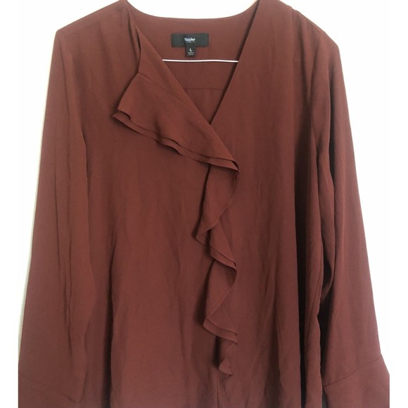Mossimo Ruffle Front Blouse Burgundy Large - Picture 8 of 11